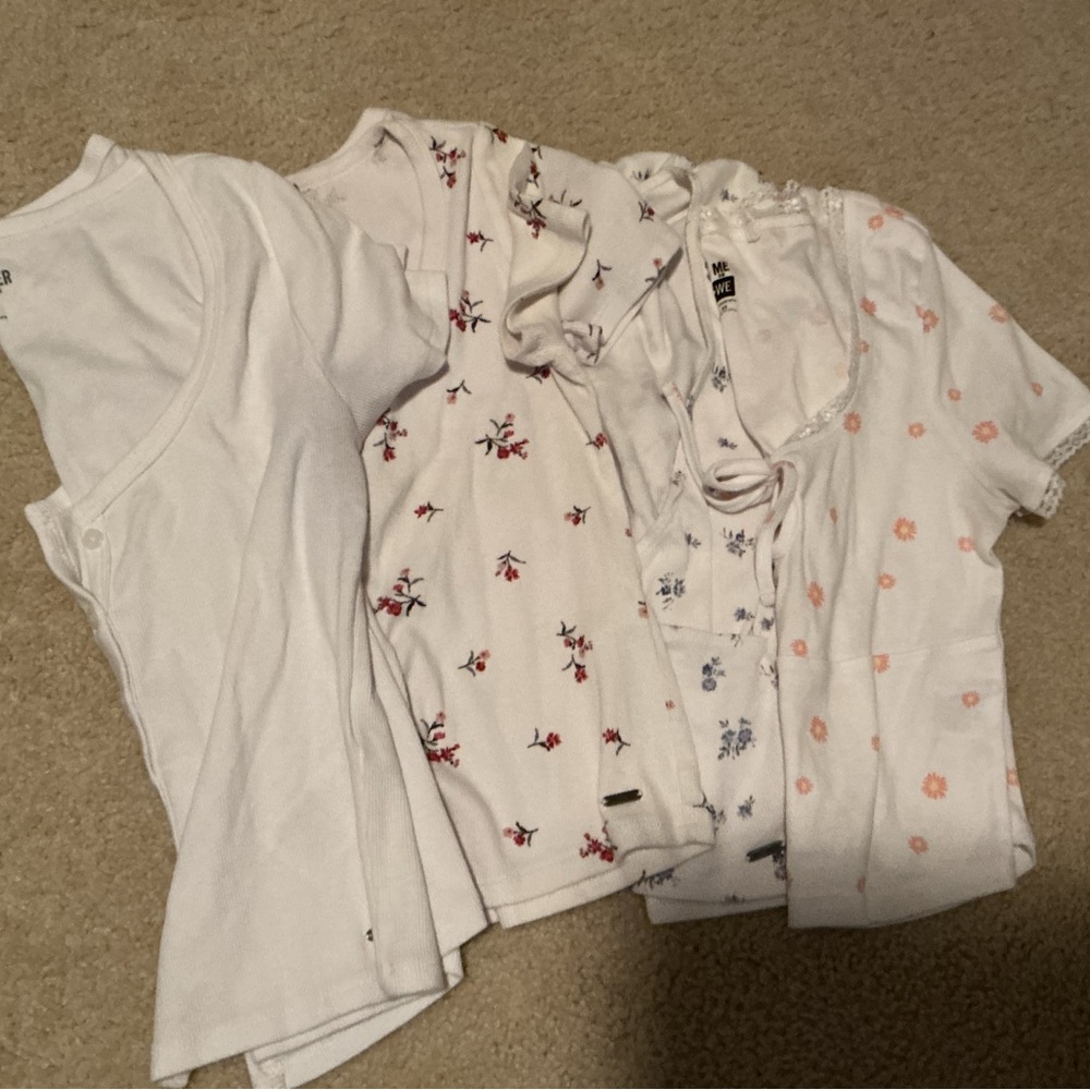 Floral Tops Set - White, Pink, Blue